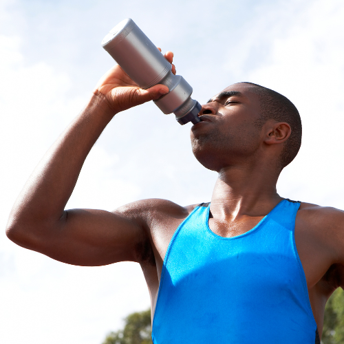 man hydrating with fitlered water after exercise
