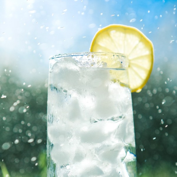 cold glass of lemon water