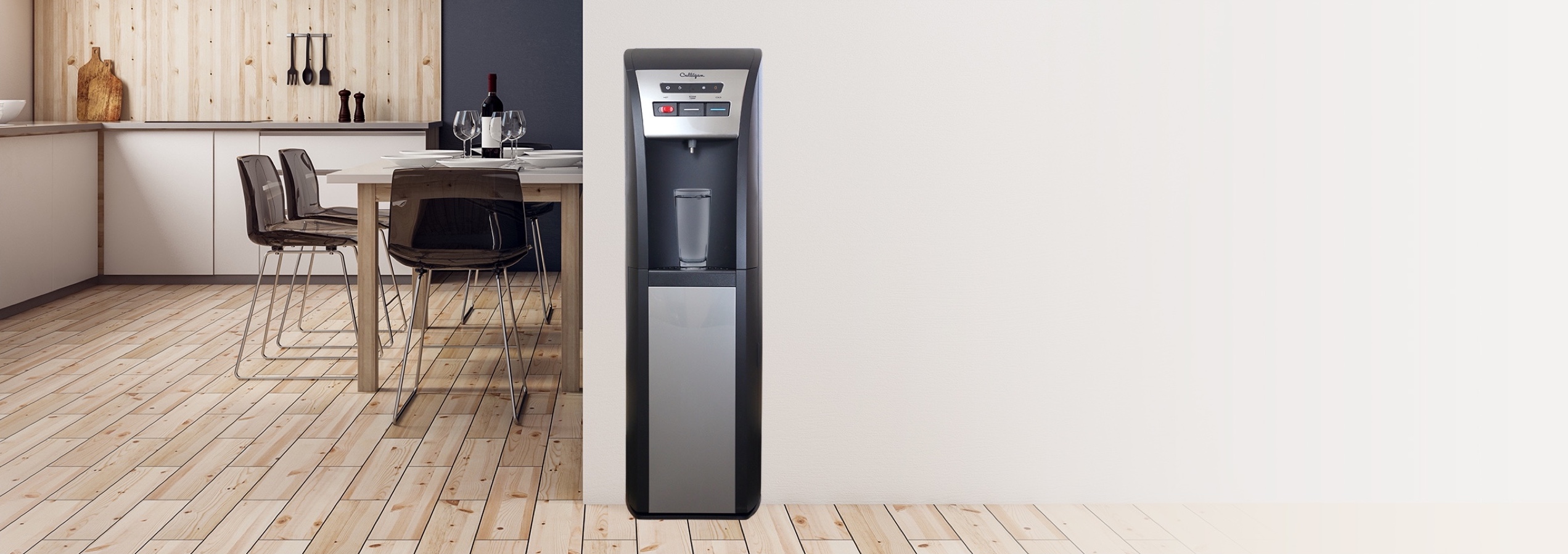 Culligan hot and cold water dispenser in a modern kitchen