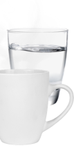 Glass of clean water next to coffee mug