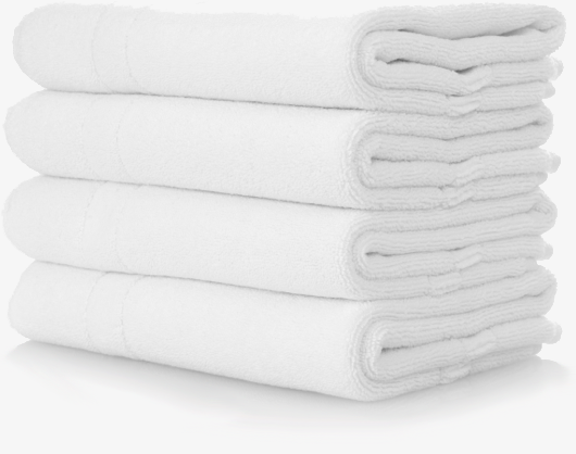 Stack of white towels cleaned with soft water