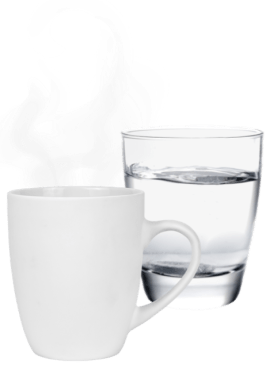 glass of clean water next to coffee mug